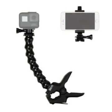 SIOTI Jaws Flex Clamp Mount with Adjustable Goose Neck and Cellphone Tripod Adapter Mount Compatible with Go Pro Hero 11, 10, 9, 8, 7, 6, 5, 4, Session,Hero Cameras and Osmo Action Cameras