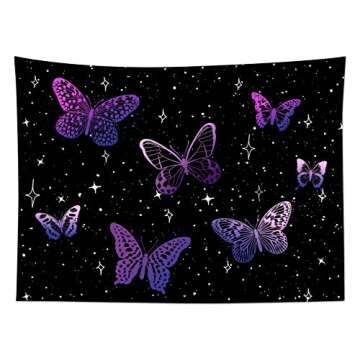 HVEST Butterfly Tapestry for Wall Decor,Fantasy Purple Butterflies Tapestries,Black Night Sky Wall Hanging Blanket for Bedroom Living Room Dorm Party Decorations 60x40 Inches