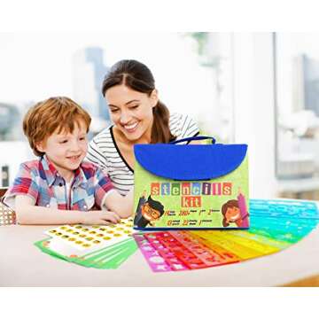 Drawing Stencils Set for Kids (55 Piece) - Arts and Crafts Set for Girls & Boys - Christmas & Birthday Gifts for Kids 4 5 6 7 8 9+ Year Old - Ideal Creativity Kit & Travel Activity with 300+ Shapes