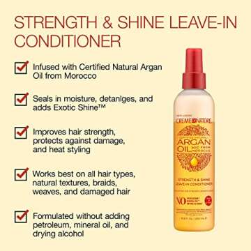 Creme of Nature, Argan Oil Leave In Conditioner, Detangling and Conditioning Formula for Normal Hair 8.45 Fl Oz