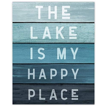 Minimalist Style Lake Happy Place Quote Prints, 1 (8x10) Unframed Photos, Wall Art Decor Gift for Ho...