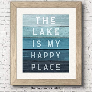 Minimalist Lake Happy Place Quote Photo Wall Decor Prints