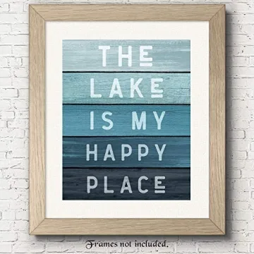 Minimalist Lake Happy Place Quote Photo Wall Decor Prints