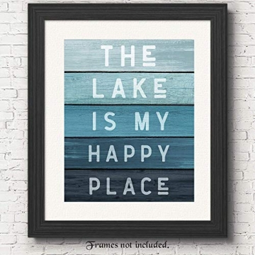 Minimalist Lake Happy Place Quote Photo Wall Decor Prints