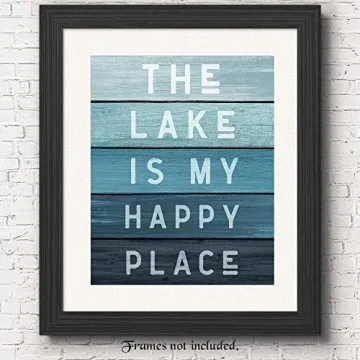 Minimalist Lake Happy Place Quote Photo Wall Decor Prints