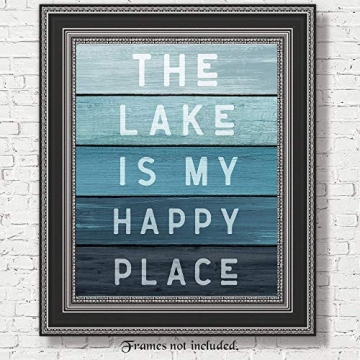 Minimalist Lake Happy Place Quote Photo Wall Decor Prints
