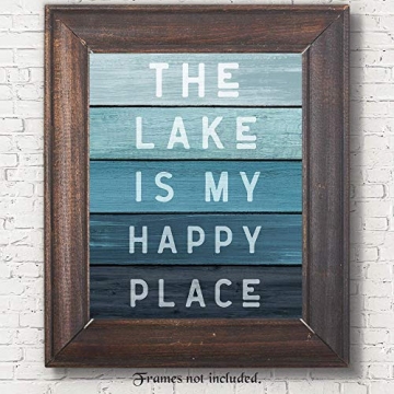Minimalist Lake Happy Place Quote Photo Wall Decor Prints