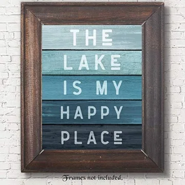 Minimalist Lake Happy Place Quote Photo Wall Decor Prints