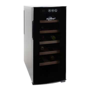 Koolatron Deluxe 12 BottleRefrigerator Wine Cooler with Beech Wood Racks, Black, Thermoelectric Wine...