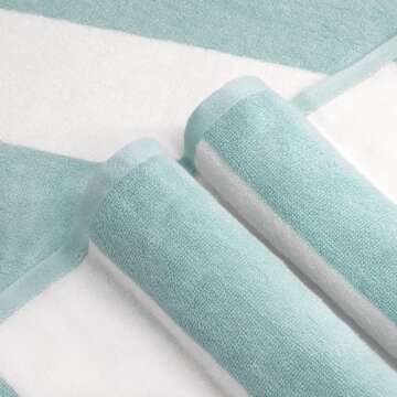 CLOWOOD Plush Oversized Beach Towel - 40 x 72 Inch Large Thick Aqua Striped Cabana