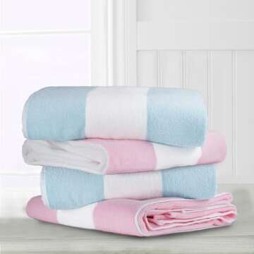 CLOWOOD Plush Oversized Beach Towel 40x72 Aqua Stripes