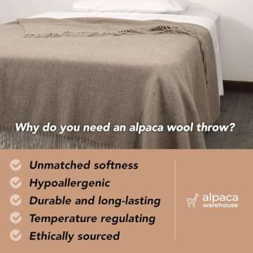 Superfine Alpaca Wool Throw Blanket - Lightweight Alpaca Merino Wool Throw Blankets for Using Indoors or Outdoors | Soft Peruvian Alpaca Blanket Wool Blanket Solid Color 72" x 60" (Beige)