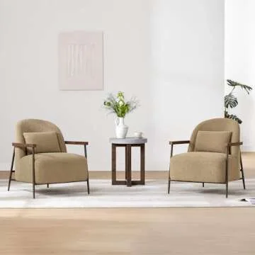 CHITA Accent Chair for Living Room Set of 2, FSC Certified Modern Upholstered Faux Sherpa Fabric Armchair with Metal Frame and Wooden Armrests, Camel