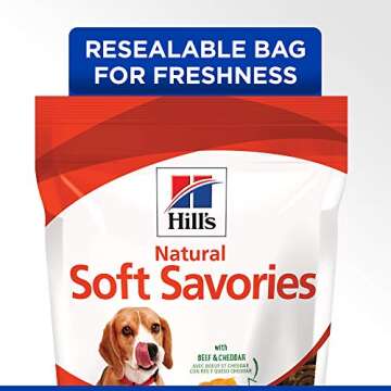 Hill's Natural Soft Savories, All Life Stages, Great Taste, Dog Treats, Beef & Cheddar, 8 oz Bag