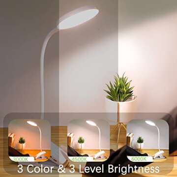 SUNLONG Dorm Room Essential Clip on Light Wall-Mounted, 3 Color Portable Desk Light Mini Clip Lamp, ...