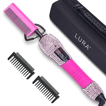 LURA Pink Hot Comb with Rhinestones for Easy Hair Styling