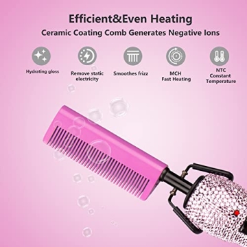 LURA Pink Hot Comb with Rhinestones for Easy Hair Styling