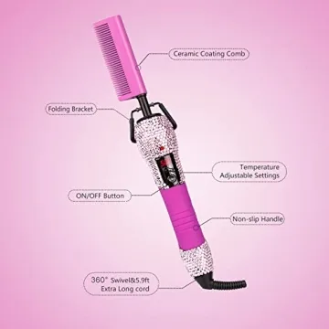 LURA Pink Hot Comb with Rhinestones for Easy Hair Styling