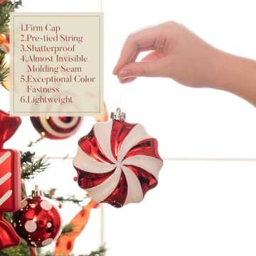 Valery Madelyn Christmas Valentines Ornaments Set, 108ct Candy Cane Red and White Shatterproof Christmas Tree Decorations Ball Ornaments Bulk, Hanging Ornaments for Xmas Trees Holiday Party Decor