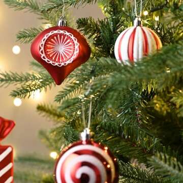 Valery Madelyn Christmas Valentines Ornaments Set, 108ct Candy Cane Red and White Shatterproof Christmas Tree Decorations Ball Ornaments Bulk, Hanging Ornaments for Xmas Trees Holiday Party Decor