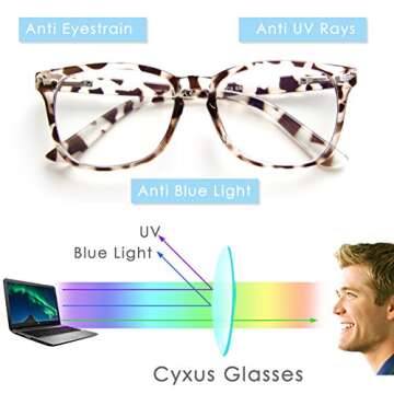 Cyxus Blue Light UV Filter Glasses Spring Hinge Anti Eye Strain, Leopard Print Frame