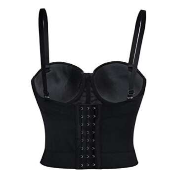 Charmian Women's Spaghetti Straps PU Leather Bustier Crop Top Black Medium