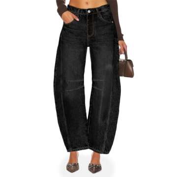 PLNOTME Women's Baggy Boyfriend Jeans Vintage Wide Leg Mid Rise Barrel Denim Ankle Pants