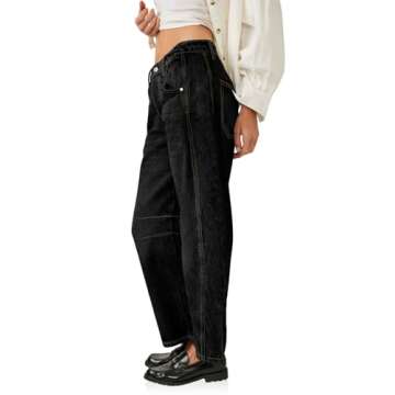 PLNOTME Women's Baggy Boyfriend Jeans Vintage Wide Leg Mid Rise Barrel Denim Ankle Pants