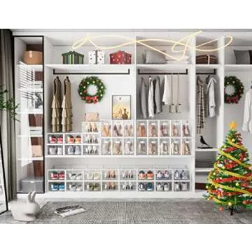 SIMPDIY Shoe Storage, 12 Pack Shoe Organizer for Closet, Shoe Boxes Clear Plastic Stackable Shoe Con...