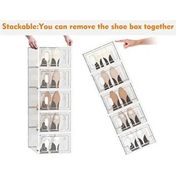 SIMPDIY Shoe Storage, 12 Pack Shoe Organizer for Closet, Shoe Boxes Clear Plastic Stackable Shoe Containers with Lids for Size 10