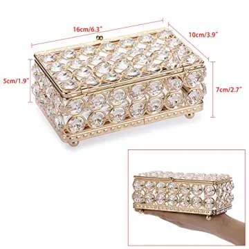 ELLDOO Crystal Jewelry Box Rectangle Trinket Organizer Earrings Rings Box Treasure Box Home Decor Ac...