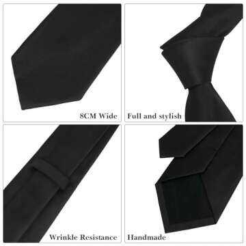 Puistr Men's Ties Solid Pure Color 3.15" (8CM) Necktie Plain Formal Black Ties For Men