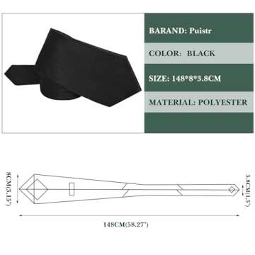 Puistr Men's Ties Solid Pure Color 3.15" (8CM) Necktie Plain Formal Black Ties For Men