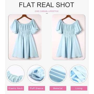Dokotoo Women One Shoulder Dresses Fashion 2025 Lantern Sleeve Blue Pirate Dress Ruffle Elastic Waist A-Line Spring Dresses for Wedding Guest XX-Large