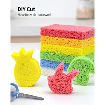 ARCLIBER Cellulose Sponges,Heavy Duty Scrub Kitchen Sponge,Clean Tough Messes Without Scratching Sponges Kitchen,Pop Up Eco Sponges DIY (6 Pack)