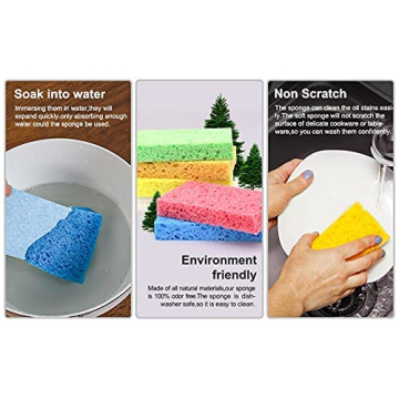 ARCLIBER Cellulose Sponges,Heavy Duty Scrub Kitchen Sponge,Clean Tough Messes Without Scratching Sponges Kitchen,Pop Up Eco Sponges DIY (6 Pack)
