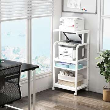 Fannova White Printer Stand with Wheels for Home Office