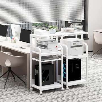 Fannova White Printer Stand with Wheels for Home Office