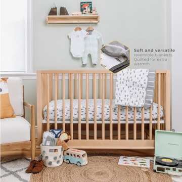 Burt's Bees Baby Infant Reversible Blankets 100% Organic Cotton GOTS Certified - Pine Forest Prints with Quilting Pattern Soft Nursery Blanket with 100% Polyester Fill for Size 30 x 40 Inch