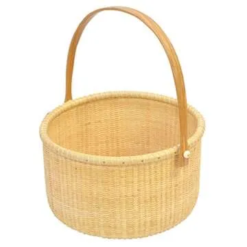 Teng Tian Classic Nantucket Round baskets with wood Knobs HandleWoven Basket Container Tote Cube Organizer Handwoven rattanStorage Fruit Basket