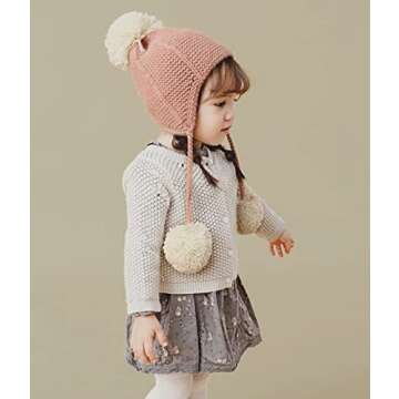 Ba Knife Three Ball & Pink Girls Winter Caps with Warm Ear Flap Knit Hats
