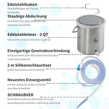 TopQuaFocus Enema Bucket Non Toxic 2 Quart Capacity Enema Kit for Coffee，Water and Gerson Therapy Colon Cleanse Kit Stainless Steel Enema Bucket Colon Cleansing Detox Enema