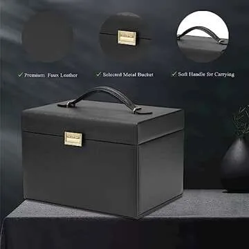 Vlando Mirrored Jewelry Box Organizer, Leather Jewelry Storage Case, Necklaces Earrings Rings Bracke...
