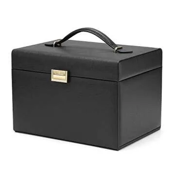Vlando Mirrored Jewelry Box Organizer, Leather Jewelry Storage Case, Necklaces Earrings Rings Brackets Box Holder, Black