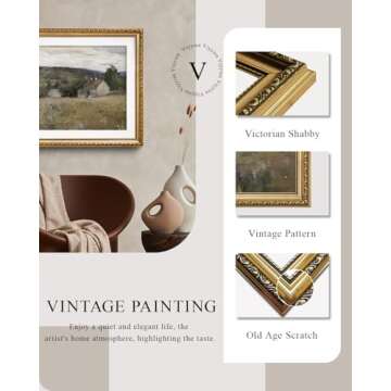 VIYYIEA Gold Framed Wall Art Canvas Print Home Decor Vintage Landscape Art Prints Wall Decor Abstrac...