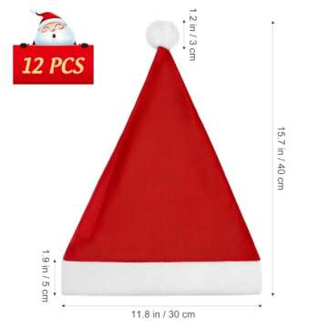 Amosfun 12 Pack Plush Santa Christmas Hats Red Plush Xmas Hats with White Cuffs for Kids Children Te...
