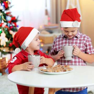 Amosfun 12 Pack Plush Santa Christmas Hats Red Plush Xmas Hats with White Cuffs for Kids Children Teenagers Adults Small Head Christmas Party Favors