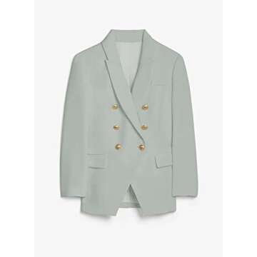 Asvivid Womens Blazer Casual Long Sleeve Vintage Double Breasted Spring Fall Work Office Jackets Blazer with Pocket Green M