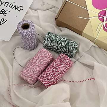 Twine String,328 Feet White Pink Twine Bakers String Craft Making Knitting Macrame Rope DIY Wedding Decor Supply Christmas Wrapping Butchers String Rope…