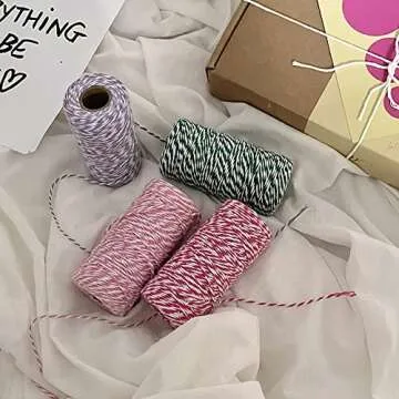 Twine String,328 Feet White Pink Twine Bakers String Craft Making Knitting Macrame Rope DIY Wedding Decor Supply Christmas Wrapping Butchers String Rope…